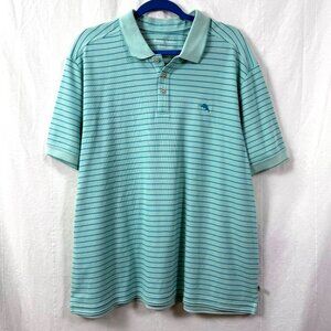 Tommy Bahama Polo Shirt Mens Sz XXL Emfielder Bay Stripe Lagoon Water Logo Golf